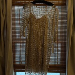Kay Unger Shimmering Gold Long Sleeve Dress